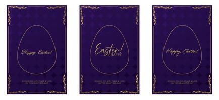 Easter banner set with gold foil and purple background vector