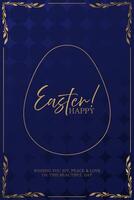 Easter egg design with gold foil border on blue background vector