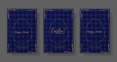 Easter egg banner set with gold foil and blue background vector
