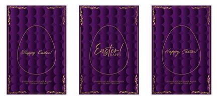 Three purple banners with gold foil and a gold frame vector