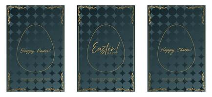 Easter banner set with gold foil pattern vector
