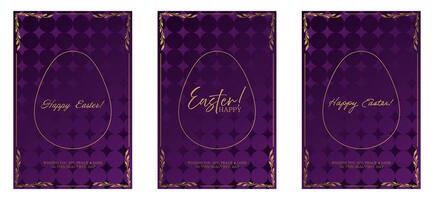 Easter banner set with golden foil and purple background vector