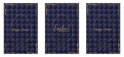 Easter banner set with gold foil pattern vector