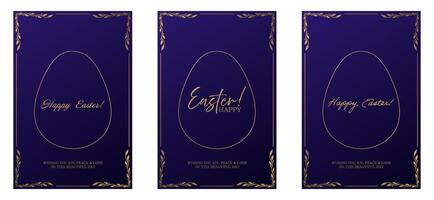 Easter egg design set with gold foil and purple background vector