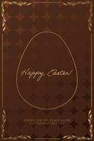 Easter egg on brown background with gold frame vector