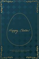Easter egg on blue background with gold frame vector