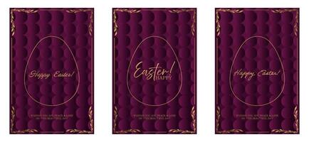 Three banners with gold foil and purple background vector