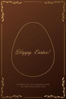 Easter egg on brown background with gold frame vector