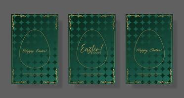 Easter banner set with golden egg and green background vector