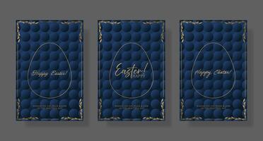 Easter egg banner set with blue and gold foil pattern vector