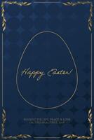 Easter egg on blue background with gold frame vector