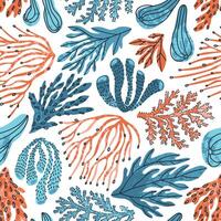 Seamless pattern with corals and underwater plants filling the white background vector