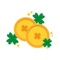 Golden Irish Coins with Shamrocks and Sparkles for Saint Patricks Day vector