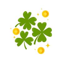Green Shamrocks and Golden Coins Symbolizing Luck and Prosperity vector