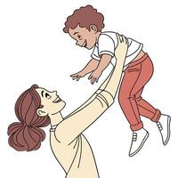 Whimsical and Graceful Line Sketch of Mother and Child vector