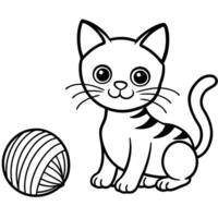Charming Kitten Playing with Colorful Yarn vector
