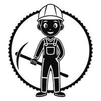 Minimalist Builder Icon Worker Holding Tool vector