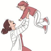Tender Moment Between Mother and Baby Simple Line Illustration vector
