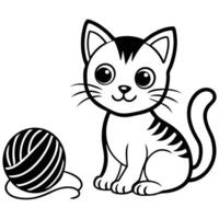 Adorable Playful Kitten with Tangled Yarn vector