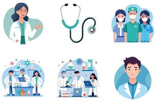 Surgeon's sterile Bundle of Medicine. A surgical procedure Collection Stickers vector