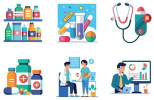 New Medical Equipment Bundle. Advanced Technology Collection Stickers vector