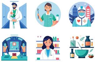Future Healthcare. AI Medicine Bundle a robotics Collection Stickers vector