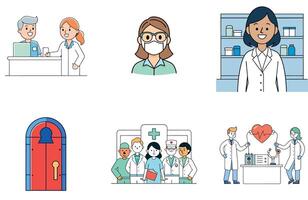 Bundle Medical Data Protection and Patient Record Collection Icons vector