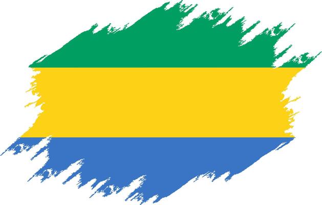Damaged Gabon flag. Gabon flag with grunge texture. Independence Day. Banner, poster template. National flag Gabon with coat arms. State flag Gabon is drawn in ink.