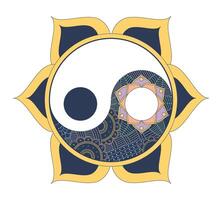 Yin yang mandala with sacred geometry 2D illustration concept. Taoism. Spiritual balance, harmony in Eastern philosophy yinyang cartoon object isolated on white. Flat abstract graphic vector