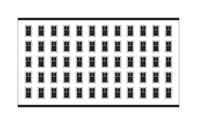 Wide apartment complex home architecture 2D line object. Contemporary urban residential development. Realestate multistory house isolated clipart ink outline item. Monochrome spot illustration