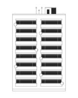 Modern apartment building with balconies 2D line object. City architecture. Residential complex. Realestate multistory housing isolated clipart ink outline item. Monochrome spot illustration vector