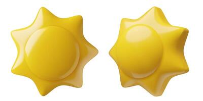 Sun 3d icons. Minimal cartoon summer element isolated on white vector