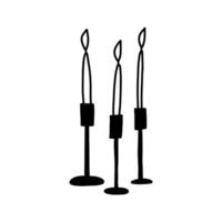 Hand drawn candles in candle holders, cute doodle illustration isolated on white background. Home decor design element in outline sketch style. vector