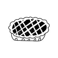 Cute sweet pie in hand drawn doodle style, illustration isolated on white background. Bakery design element in outline sketch. vector