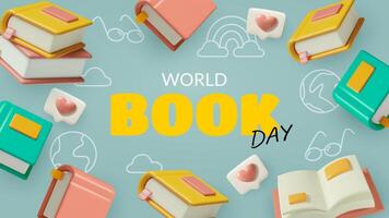 World book day and reading concept banner with 3d flying books on green background vector
