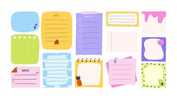 Set of colorful notes and memos for planner and journaling, flat illustration isolated on white background. Cute cartoon stickers for diary, to-do list. vector