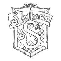 Harry Potter Slytherin logo in outline doodle style. Hogwarts Legacy game. Magic school of witchcraft and wizardry. Illustration isolated on white background. vector