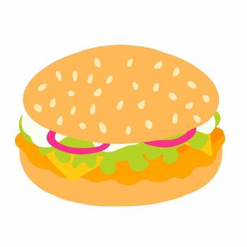 A hamburger with lettuce and onions on a white background vector