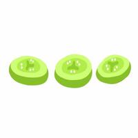 Three slices of green cucumbers are shown on a white background vector