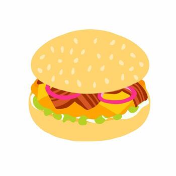 A hamburger with meat and onions on a white background vector
