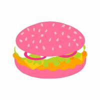 A hamburger with pink and green lettuce on it vector
