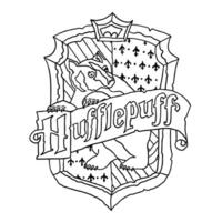 Harry Potter Hufflepuff logo in outline doodle style. Hogwarts Legacy game. Magic school of witchcraft and wizardry. Illustration isolated on white background. vector