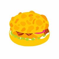A hamburger with cheese and meat on top vector