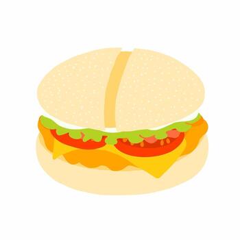 A hamburger with cheese and lettuce on a white background vector