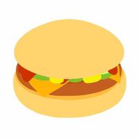 A hamburger with cheese and lettuce on a white background vector