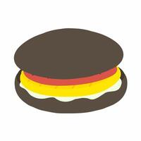 A hamburger with a yellow, red and green topping vector