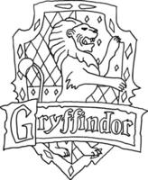 Harry Potter Gryffindor logo in outline doodle style. Hogwarts Legacy game. Magic school of witchcraft and wizardry. Illustration isolated on white background. vector