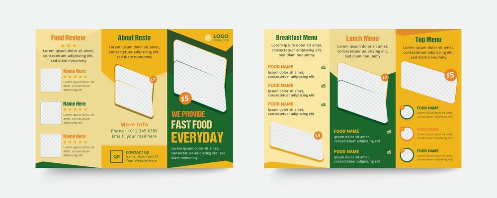 Restaurant trifold brochure and fast food menu template