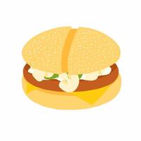 A hamburger with cheese and lettuce on a white background vector