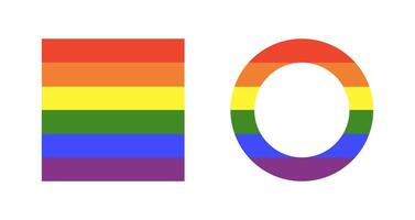 Rainbow flag set. Gay pride trendy frames. Progress Logo minimalist symbols. LGBT circle simple icons. Stickers in rainbow colors. Round, squared badge, button. Template design. vector